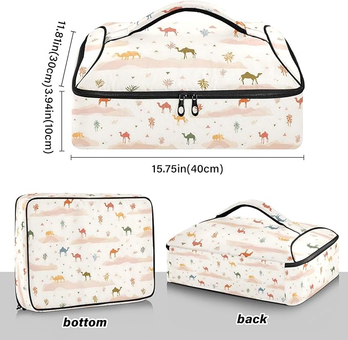 Casserole Carrier Camel PatternInsulated Casserole Carrier for Hot or Cold Food Thermal Lunch Tote for Potluck Parties Picnic Beach Fits 9 x 13 Inches Baking Dish