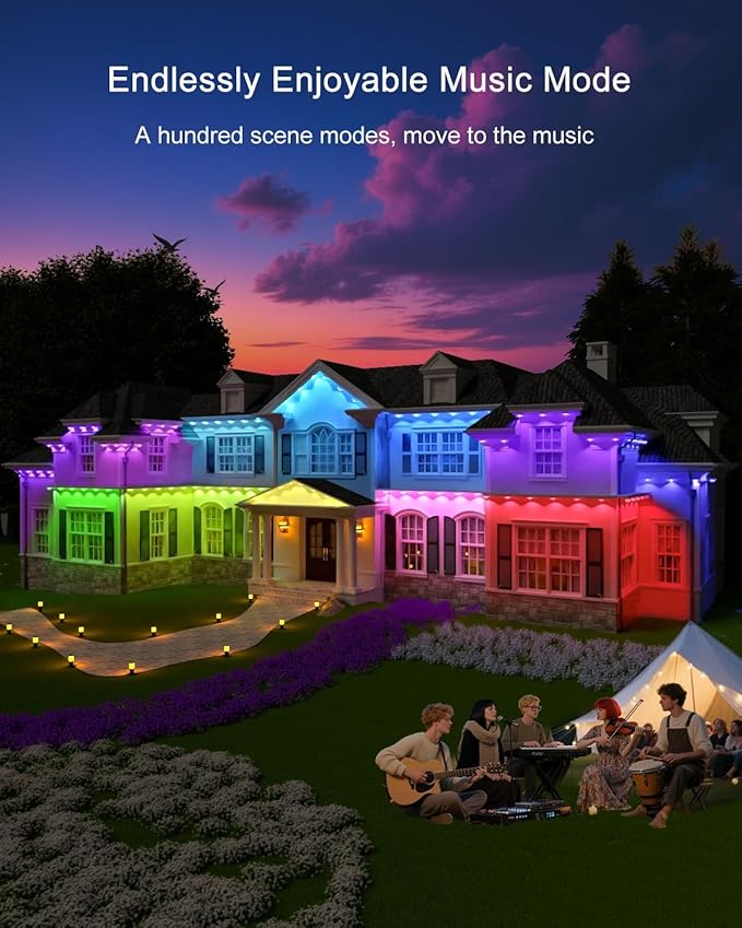Permanent Outdoor Lights - 100FT Smart AI RGB+IC LED with 72 Lights IP67 Waterproof 75+ Scene Modes Alexa/Google/Remote Control Enabled DIY Music Sync for Christmas Holiday &amp Home Decor Whit
