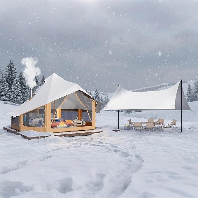 SPECRAFT Canvas Bell Yurt Tents &amp Inflatable Tent for Camping Waterproof Glamping Tent with Stove Jack Breathable Mesh Snowproofing Spacious 4-Season Family Shelter for Outdoor Camping Partie