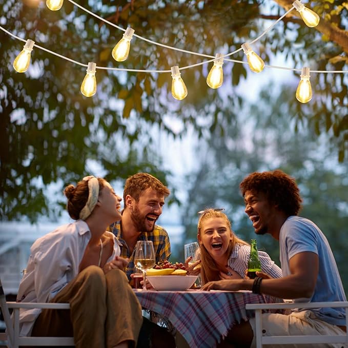 192FT(2x96FT) LED Outdoor String Lights Linkable Patio Light with 60+3 2700K Waterproof Dimmable Hanging Bulbs for Pergola Cafe Wedding-White