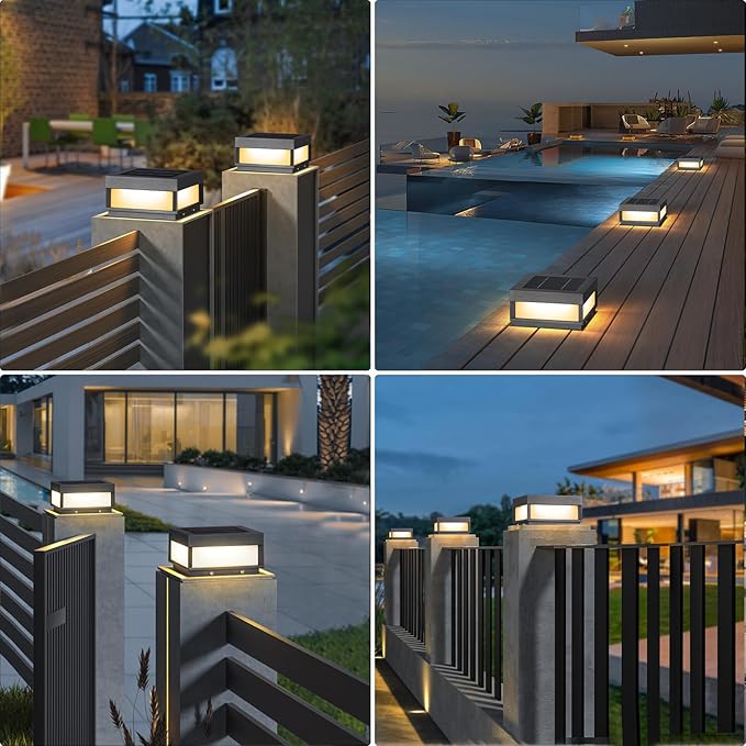 Solar Post Light 7.87 Outdoor Modern Fence Deck Cap Lights for Small Pillars Column Waterproof Lamp 3000K Luxury LED Lighting for Patio Gate Driveway Garden Decoration