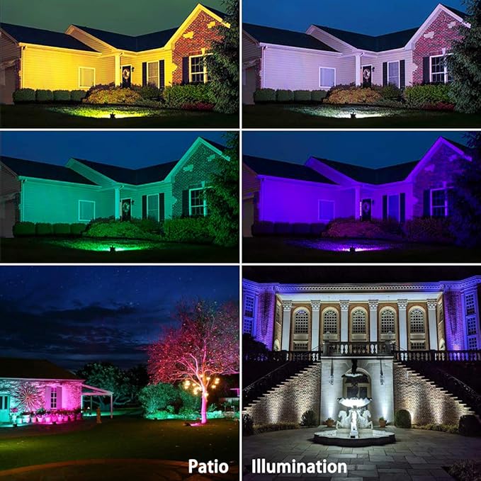 MELPO Led Flood Light 500W Equivalent RGBW Led Outdoor Lights Colored Floodlight with Remote50W5000ML 2700K120 Colors Timing Dimmable Custom Modes Landscape Lighting (4 Pack)