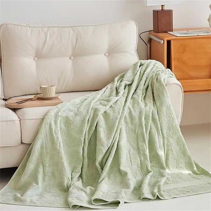 100% Cotton Throw Blanket for Couch Bed Sofa - Breathable Lightweight Machine Washable Summer Blanket for Adults Soft Fall Throw Blanket for Office and Home Decoration Sage Green 70x86 Inches