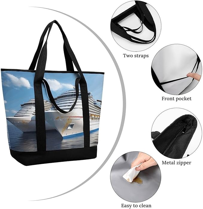 Insulated Shopping BagLarge Reusable Cooler Bags Cruise Ship1 Printed Foldable Shopping BagTravel Waterproof Shoulder Bag