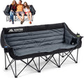3 Person Camping Chairs Folding Double Camping Chair Portable Oversized Loveseat Padded Camp Chair Heavy Duty Camping Couch for Adults Outdoor Lawn with Two Cup Holders and Carry Bag