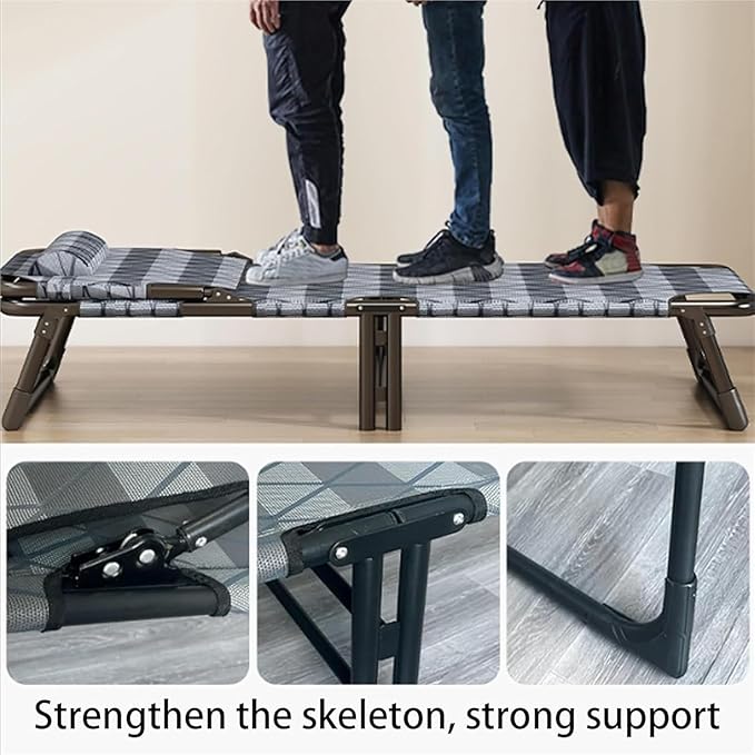 Thickened Tube Frame Camping Cot 6-Position Folding Chaise Lounge Chair Portable Folding Bed for Sleeping Office Folding Cot