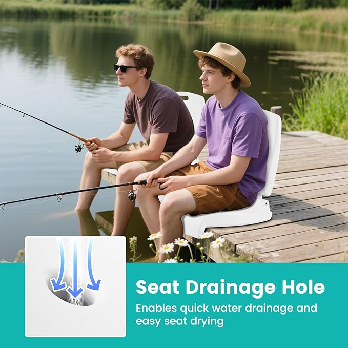 Goplus Poolside Chair for Edge of Pool Foldable Portable Flip Seat w/Back Support &amp 2 Handles Lightweight Outdoor Camping Chair for Stadium Tailgating Fishing Boats Beach (White 1 Pack)
