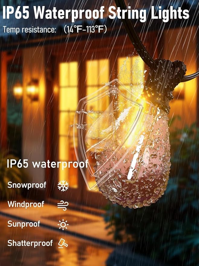 luckystyle 100FT LED Outdoor String Lights with Remote 35+ 1 Shatterproof Bulbs Waterproof and Dimmable Patio Lights for Porch Garden Backyard Deck Balcony 2700K Hanging Lighting