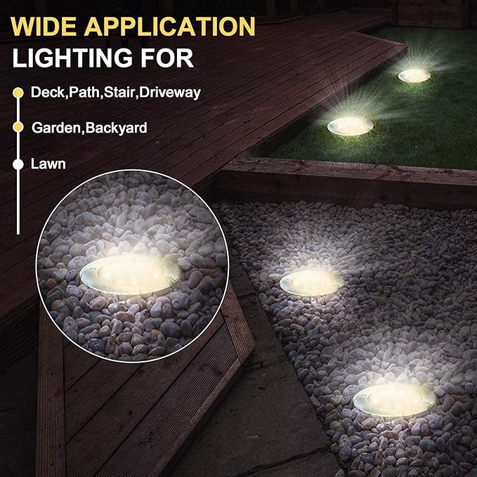 Aogist Solar Ground Lights - 12 Pack 8 LED Waterproof Outdoor Disk Lights for Pathway Yard Walkway Patio Lawn Path (Warm White)