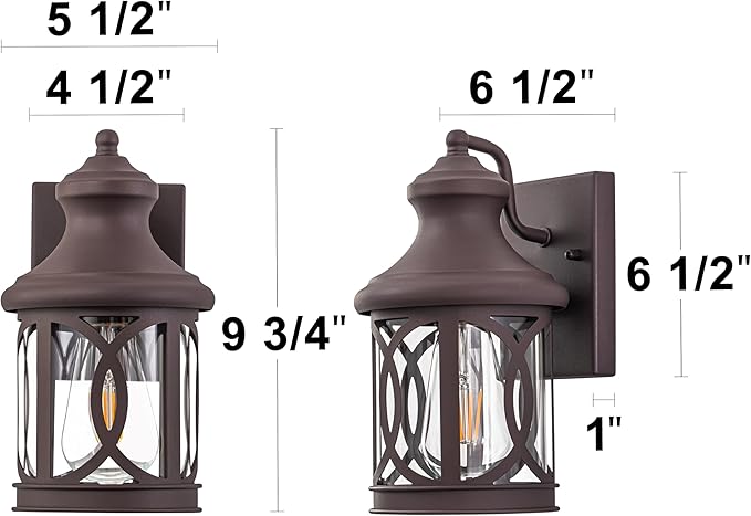 2-Pack Outdoor Wall Lights Porch Lights Waterproof Outdoor Wall Sconce Exterior Light Fixture Bronze Finish with Clear Glass Shade for Garage Patio Front Door Balcony