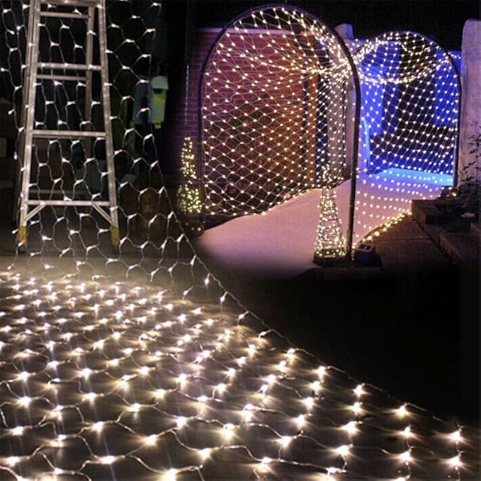 LED Net Mesh String Fairy Light Warm White 9.8ft x 6.6ft 204 LEDs 8 Modes LED Indoor Outdoor String Lights Waterproof Wedding Party Garden Room Christmas Holiday Decorative Light