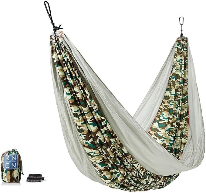 Rincon Camping Hammock with Tree Straps Indoor Outdoor Travel Portable Backpack Double Parachute Hammock with Bag (Camo)