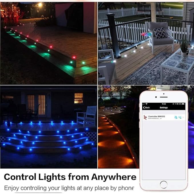 Sumaote Smart WiFi LED Deck Lights 30 Pack APP Control RGB Outdoor Lighting for Patio Deck Steps Landscape Φ1.22 Low Voltage 12V Recessed Deck Lights Waterproof IP67 Google Home Timer