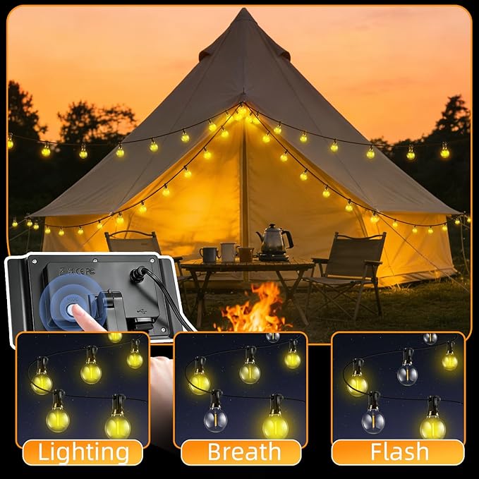 Outdoor Solar String Lights Waterproof: ST38 33ft Shatterproof Patio Lights - Solar Powered &amp USB Dual Charging - 3 Modes Button Control - Garden Backyard Gazebo Porch Party Decor