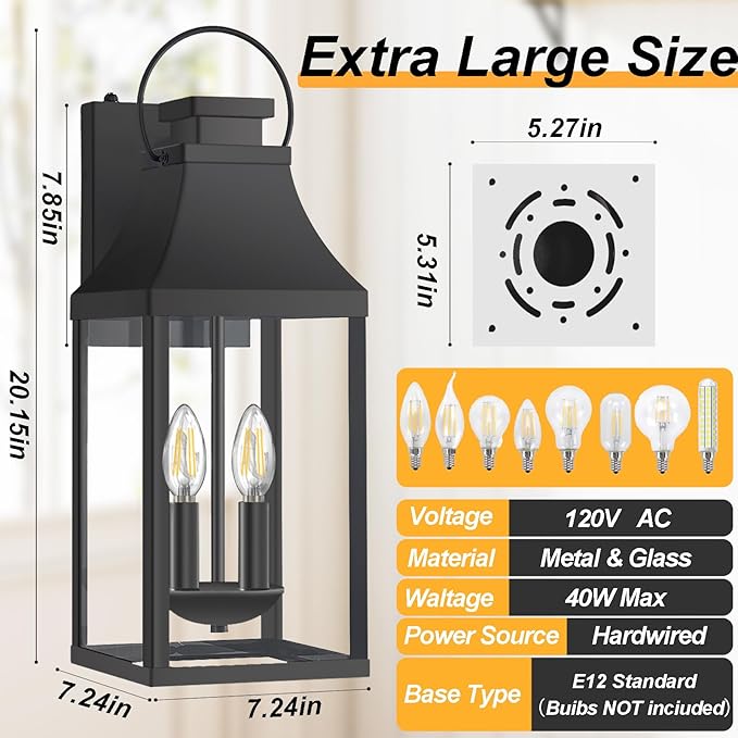 20 Dusk to Dawn Outdoor Wall Light Large Outdoor Wall Lights Exterior 2-Light Wall Sconce for House Garage Front Door
