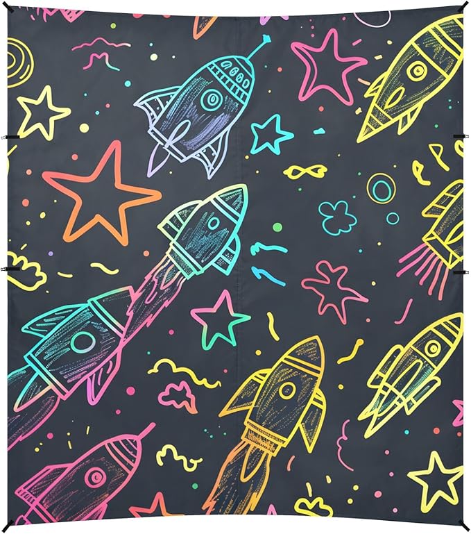 Neon Rocket Star Camping Sun Shelter Beach Tent Portable Beach Sun Shade Outdoor Canopy for Camping Trips Fishing Picnic