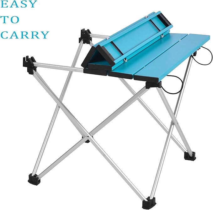 Grope Small Folding Camping Table with Aluminum Table Top Beach Table for Sand with Carrying BagPrefect for Outdoor Picnic BBQ Cooking Festival (Deep Blue-L)