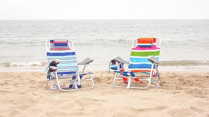 Homevative Kids Folding Backpack Beach Chair with 4 Positions Carry Handle Storage Pouch Cup Holder and Phone Holder Lightweight