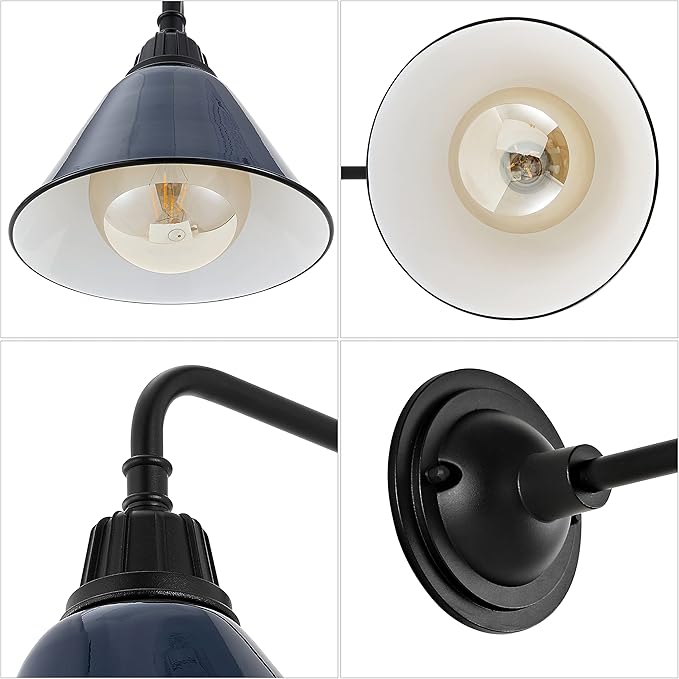 JONATHAN Y 9.63 Navy/Black 1-Light Farmhouse Outdoor Sconce Industrial LED Wall Light Gooseneck Arm Barn Lamp with Metal Bell Shade for Porch Patio Kitchen LED Bulb Included (JYL7612C)