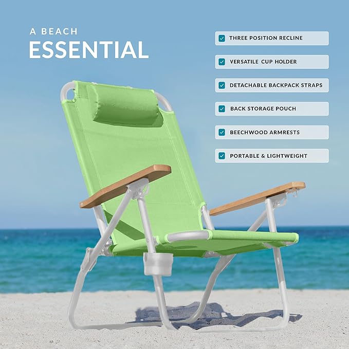 Water Buffalo Bondi Beach Chair – Backpack Beach Chair for Adults with Reclining Positions Cup Holder &amp High Back Support