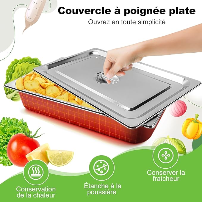 4 Pack Stainless Steel Hotel Pan 1/1 Full Size x 4 Deep Steam Table PAN 0.8 mm Thick with Lid Anti Jam PAN Stainless Steel Steamer 20.8 x 12.8 x 4 inch for Hotel Restaurant Buffet