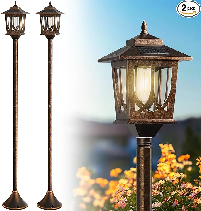 63 Solar Lamp Post Light 2 Pack Solar Light Posts for Outside Waterproof Outdoor Lamps for Patio Backyard Front Porch Decor Warm White Replaceable Bulb