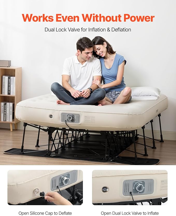 VEVOR Air Mattress with Frame Inflatable 2 Person Camping Cot with Built-in Pump Portable Folding Air Beds Supports 600 lbs Blow Up Bed for Guests Camping Travel Indoor &amp Outdoor Use
