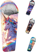 Mummy Style 32 – 59F Kids Sleeping Bag with Pillow Sleeve Full Scale Digital Printing Unicorn Mermaid Kitty or Puppy Lightweight Ideal for Camping Sleepover Boys Girls Youth and Toddlers