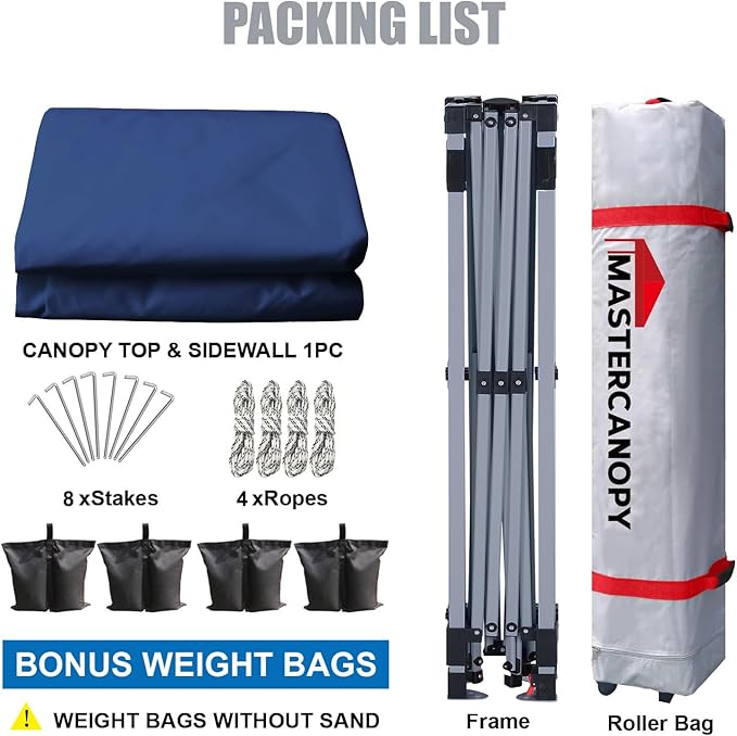 MASTERCANOPY Durable Pop-up Canopy Tent with 1 Sidewall (8'x8'Navy Blue)