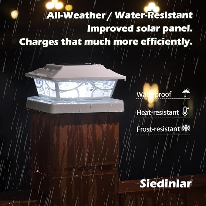 SIEDiNLAR Solar Post Lights Outdoor 4 Modes Fence Deck Post Cap Light for 4x4 5x5 6x6 Wooden Vinyl Posts Garden Patio Decor Warm White &amp Cool White Dynamic Lighting White (10 Pack)