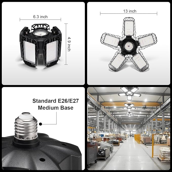 [Upgraded] DooVii 2-Pack LED Garage Light400 Watt Equivalent 6500KCool Daylight White LED Area LightE26/E27 Medium Basefor Outdoor Factory Warehouse Barn Backyard and MoreSuper Bright