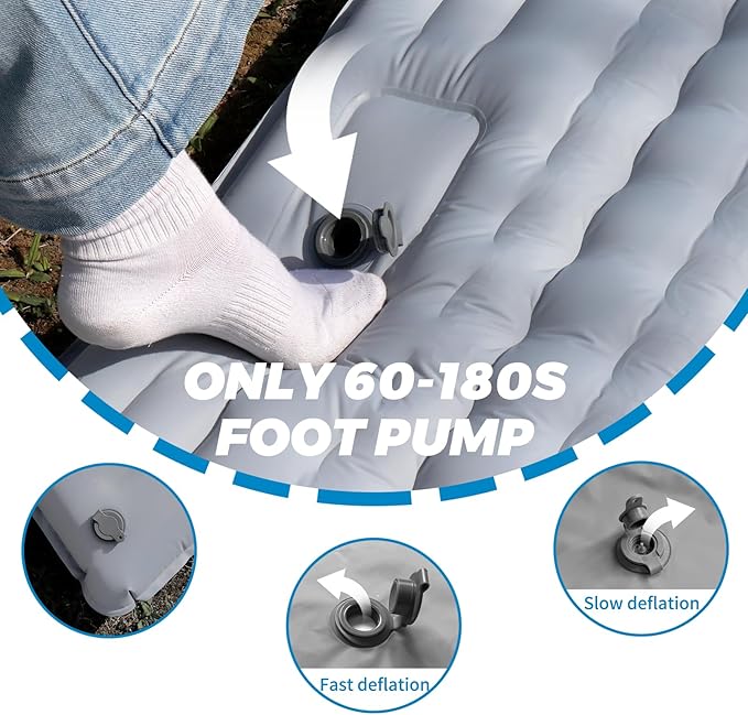 Double Camping Air Mattress with Built-in Foot Pump for 2 Person Heavy Duty Waterproof Inflatable Sleeping Pad for Backpacking Hiking Tent Upgraded 84.6 x 51.5 x 8 (Grey)