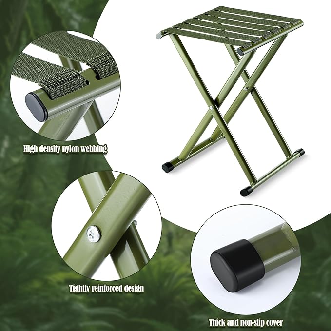 Menkxi 2 Pcs Folding Camping Stool Portable 17.8 Height Stool Lightweight Chair Foldable Camping Seat Hold up to 600 Lbs for Outdoor Walking Hiking Fishing Hunting Travel Gardening Green