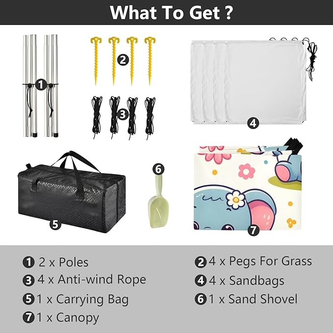 Cute Cartoon Little Elephant Little Daisy Camping Sun Shelter Beach Tent Portable Beach Sun Shade Outdoor Canopy for Camping Trips Fishing Picnic