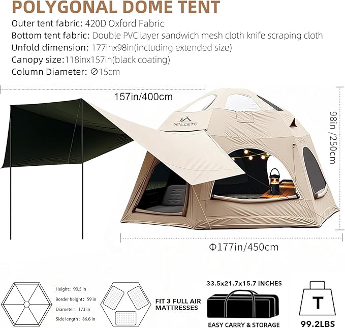 Inflatable Tents for Camping Large Inflatable Camping Tent with Hand Pump Easy Setup Tents for 4-6 People Portable Glamping Tent