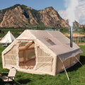 Large Luxury Inflatable Camping Tent Cotton Canvas Tent Breathable and Waterproof Air Tent with Skylight and Stove Jack Hole for for 4-6-8-10 Person Family Camping