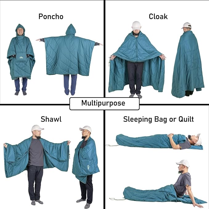 iClimb 1 Hooded 3M Thinsulate Insulation Warm Blanket and 1 Anti-Sinking Large Feet Chair Bundle Ultralight Compact for Adults Outdoor Backpacking Hiking Camping Beach Concert