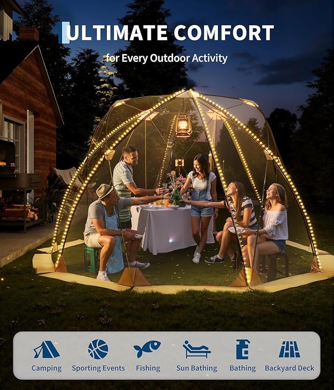 Pop Up Bubble Tent for 4-8 Persons – 10x10 ft All-Weather Transparent Dome Igloo – Rainproof Windproof Shelter for Camping Patio Sports Garden – Portable Sun Shelter (10 * 10)