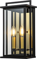 Outdoor Wall Lights with Clear Glass Black Exterior Porch Lights Wall Mount Outdoor Wall Sconce with Gold Candelabra Interior Wall Lantern Patio Light Fixture for House Entryway Garage