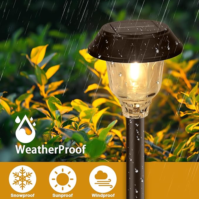 Solar Lights Outdoor Waterproof Glass Metal Solar Pathway Lights 6 Pack Outdoor Solar Lights for Garden Yard Driveway Brown