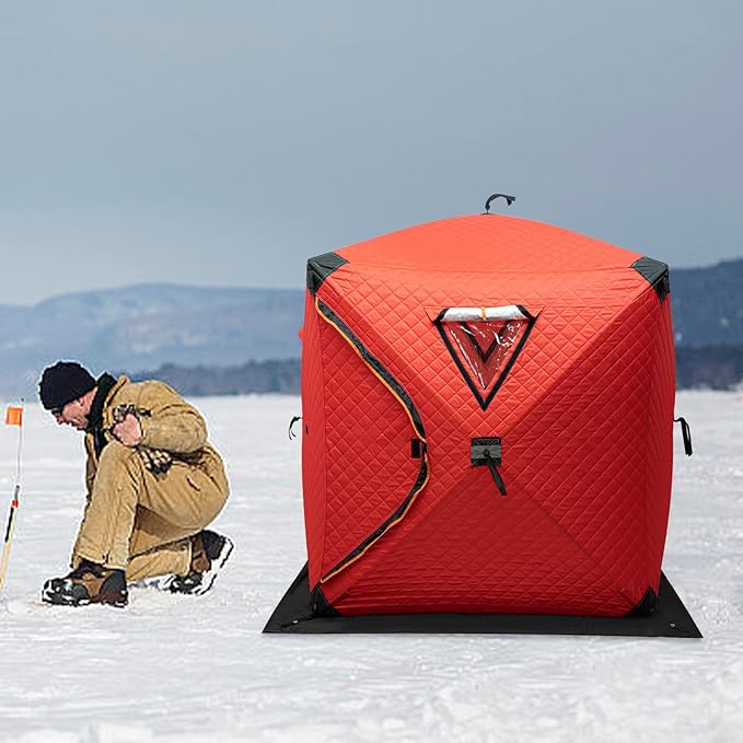 Insulated Ice Fishing Tent 210D Oxford Fabric Ice Fishing Tent Portable Center-Pole Ice Hut Windproof and Warm Suitable for 1-2 People Includes Anchors Ropes and Storage Bag