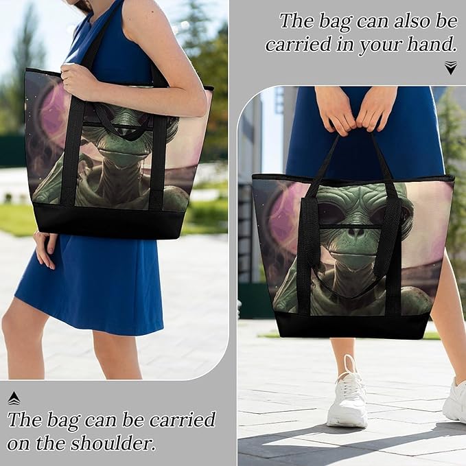 Insulated Shopping BagLarge Reusable Cooler Bags Alien Smoke Printed Foldable Shopping BagTravel Waterproof Shoulder Bag