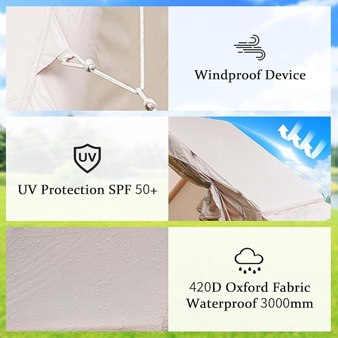 Inflatable Tent Camping Shelter Pump Included 4 Season Oxford Cloth Cabin Style Glamping House Dual Door 12 Mesh Window Ventilation Portable Carry Bag Family Outdoor Basecamp 4-6 People