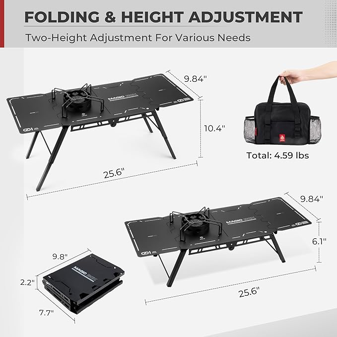 Alocs Camping Gas Stove IGT Camp Table with Outdoor Stove Folding Picnic Table with Portable Solo Stove Carrying Bag for Beach Grilling Hiking Fishing Tailgating Backyard