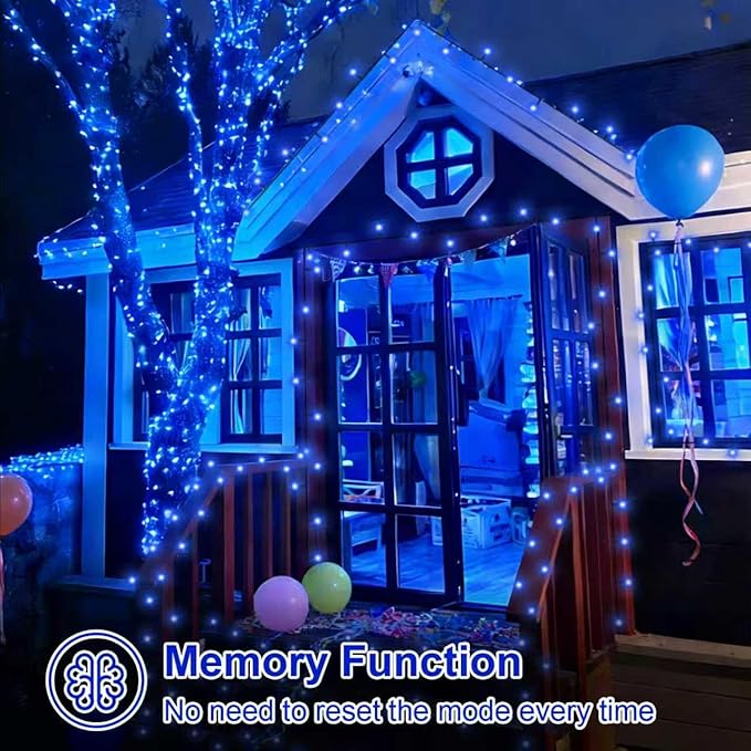 QITONG 165ft 500LED Blue Christmas Lights String Lights Outdoor Waterproof Plug in Green Wire Twinkle Tree Lights with 8 Modes