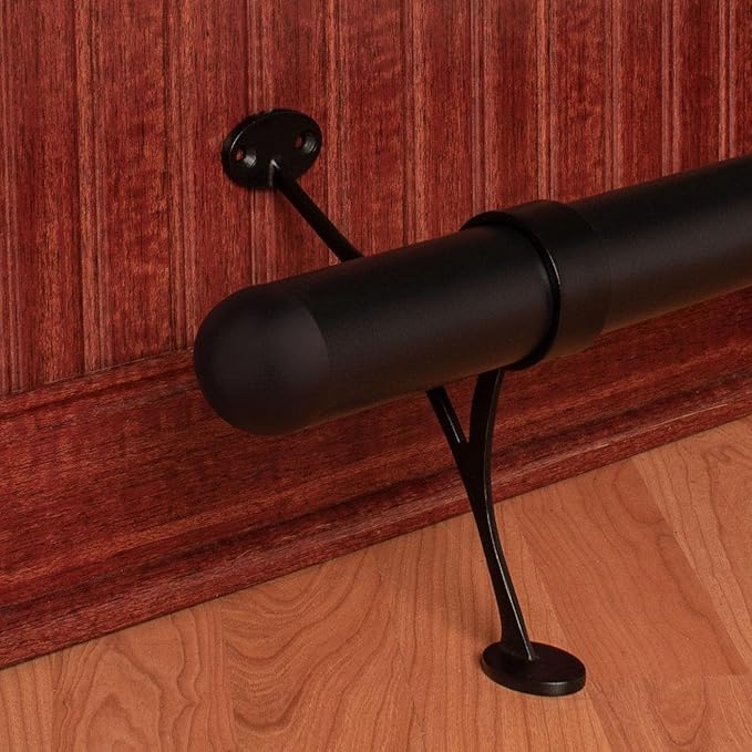 Outwater 8’ Bar Foot Rail Kit – Complete Undercounter Mount Hardware and Tubing Dome End Cap Matte Black Finish