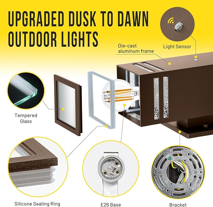 2-Pack Bronze Dusk to Dawn Outdoor Lights Wall Light Wtih LED Bulbs Modern Up Down Lights Outdoor IP65 Waterproof Exterior Lighting Fixtures Outside Lights for House for Porch Garage