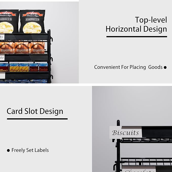 Candy Display Rack Black Snack Rack 5 Tier Metal Snack Organizer for Counter Retail Display Shelf for Store Concession Kitchen