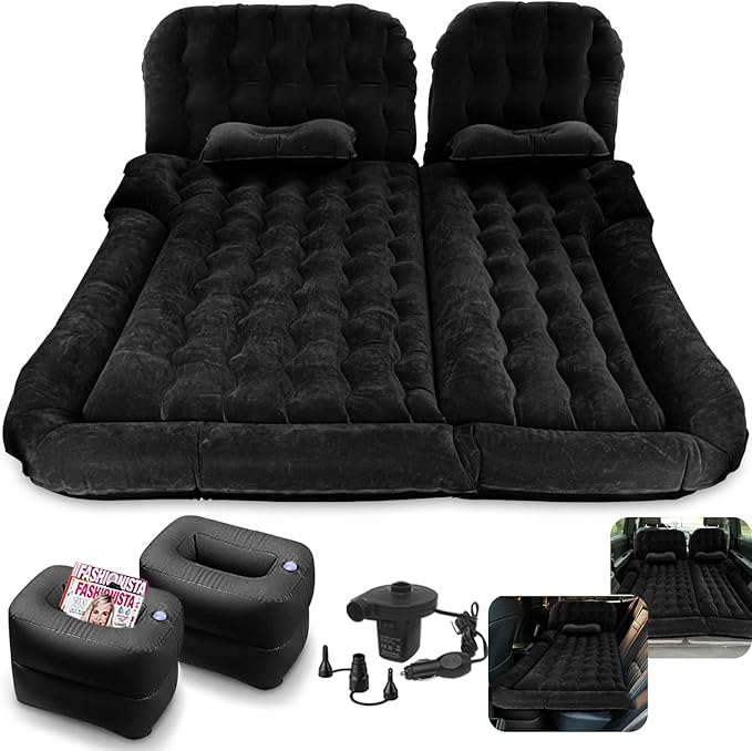 3 in 1 SUV Air Matterss | Car Mattress with Electric Air Pump-2 Support Fillers &amp 2 Pillows Fits SUV|MPV|Minivan for Road Trip Camping Black
