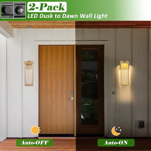 16 Dusk to Dawn LED Outdoor Light 2 Packs Gold Outside Porch Lights Wall Mount Large Exterior Lighting Fixtures with Rippled Glass Waterproof Modern Wall Lantern for House Patio